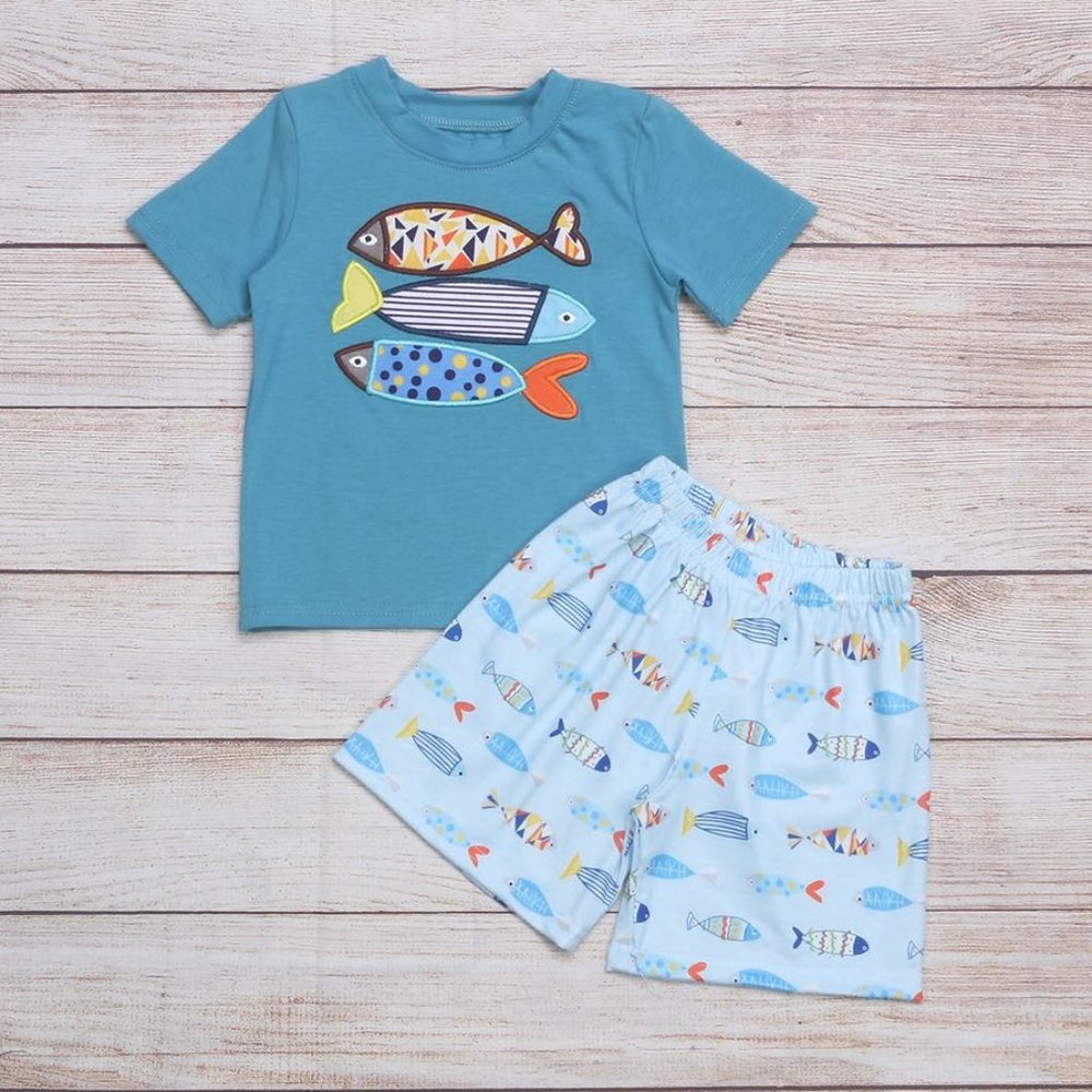 Boutique Boys Fish Shorts Outfit Set